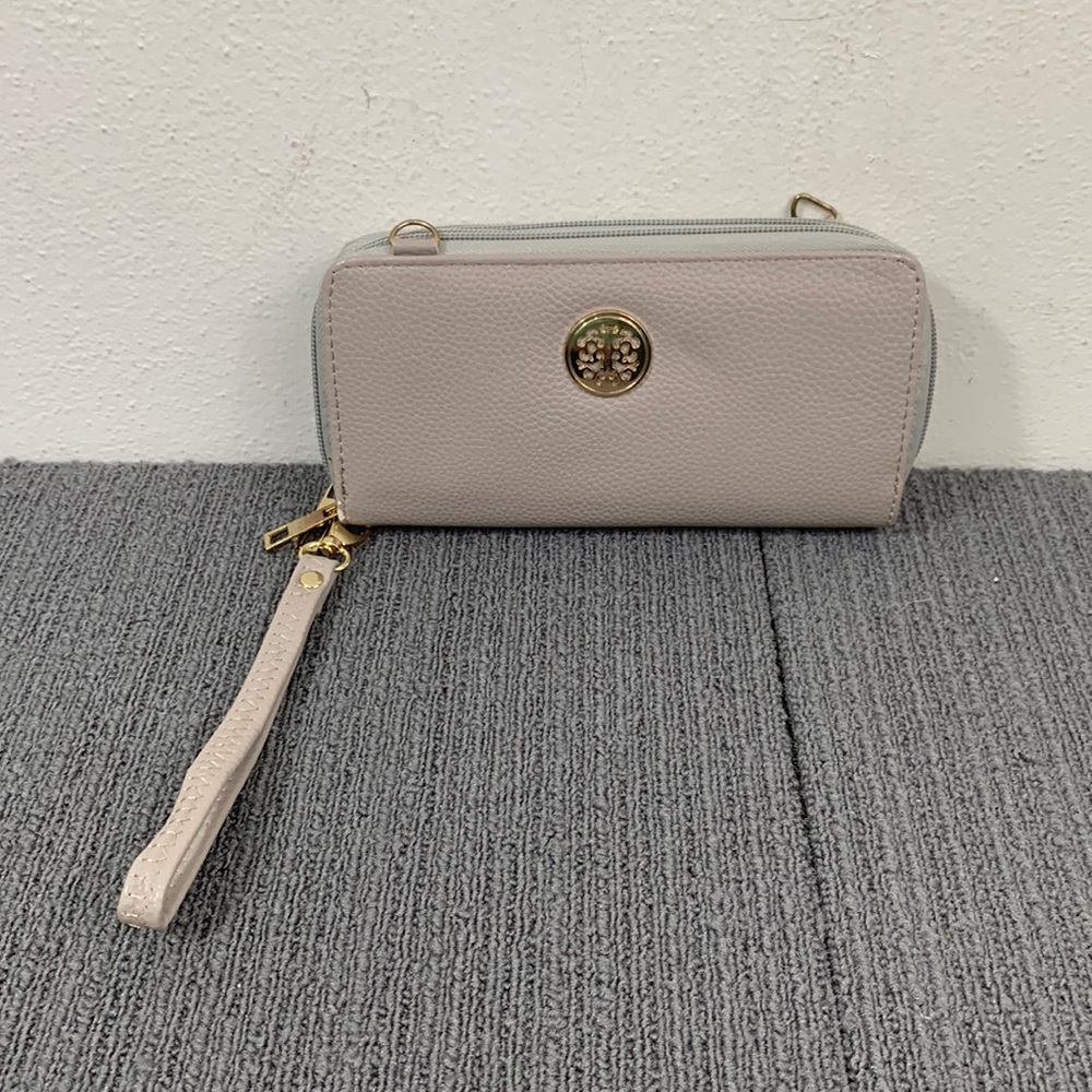Cee Klein Wristlet Clutch Womens Small Gray Faux Leather Detachable Strap Purse